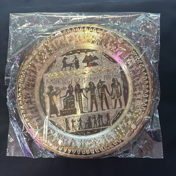 Egyptian Etched Art Solid Brass  & Copper Plate W/ Pharaoh Scene And Map - Picture 6 of 7